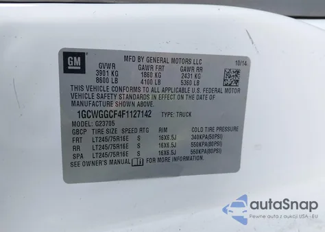 2015 Chevrolet Express 2500 Work Van from USA, damaged, VIN 1GCWGGCF4F1127142